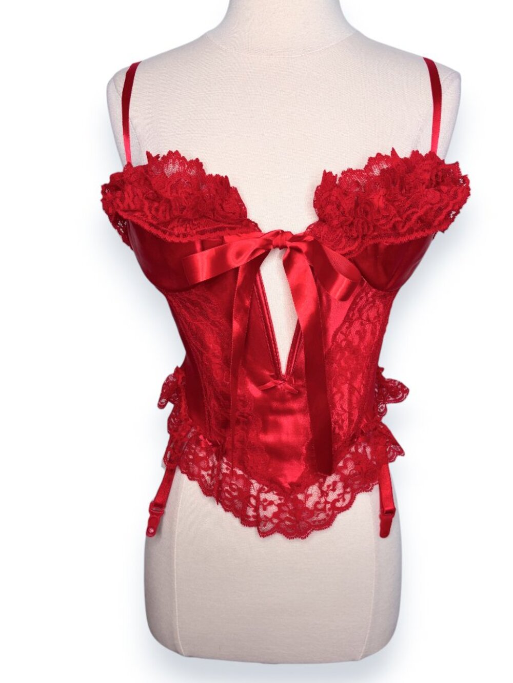Vintage Frederick's of Hollywood Satin Lace Goth Romantic Boned Corset Top Sz 34